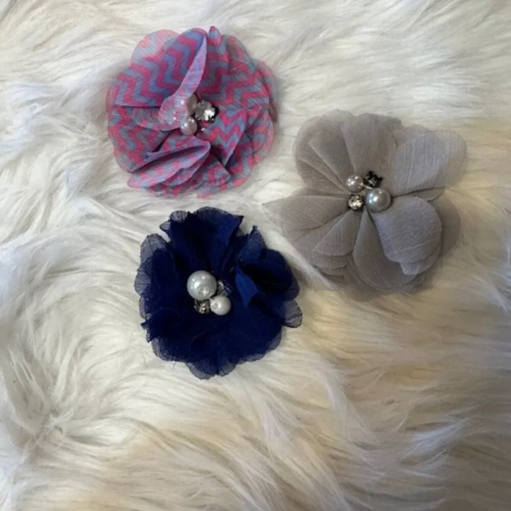 **** Bundle (3) of Chiffon Flower Hairbows   7881  Handmade NWT Boutique